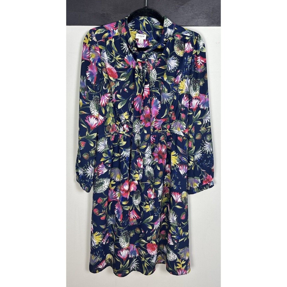 J Crew Floral Tie Neck Knee Length Dress Size S